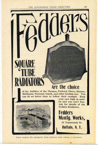 1912 Fedders Mfg.  Co.  Ad: Radiators For Autos.  Factory Pic - Buffalo,  York