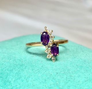 Amethyst 8 Diamond Ring 14k Gold Wedding Engagement Ring Estate Jewelry