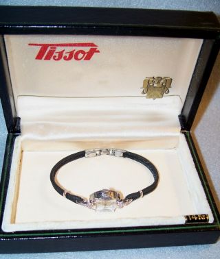Vtg Ladies 14k White Gold W Diamonds Wrist Watch Cleaned Appraised Box