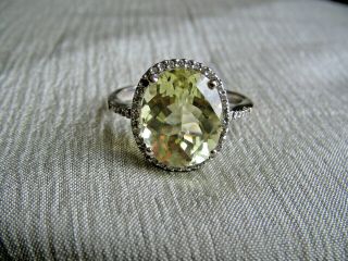 Stunning Vintage 18 Ct White Gold Citrine Diamond Ring Uk Size Q Us 8 1/4