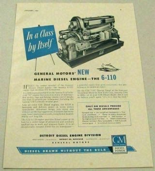 1951 Print Ad Detroit Diesel Marine Engines Model 6 - 110 General Motors Michigan