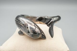 Bayanihan Dolphin Sterling Silver Hinge Bangle Cuff Bracelet,  Spain,  Modernist