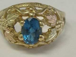 Vintage 10 K Gold 3 Tone Black Hills Gold Ring With Blue Topaz Size 8