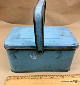 Vintage Tindeco Small Blue Swing Handle Metal Candy Lunch Box Container