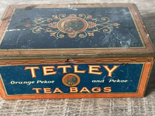 Vintage Tetley Orange Pekoe Tea Elephant Navy Blue Red Tea Bag Storage Tin 1930s