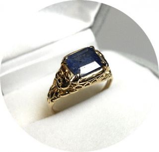 Sapphire Ring - 2.  50ct - Blue - Natural Gem - Vintage 14k Yellow Gold Mtg.  -