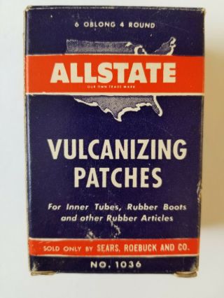 Vintage Allstate Sears Vulcanizing Patches Tire Tube Repair Can Gas Oil Sign