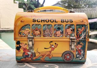 Vtg 60s Walt Disney School Bus Metal Dome Lunchbox No Thermos