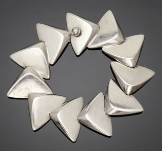 Vintage Hans Hansen Signed Sterling Silver Danish Modernist Triangle Bracelet