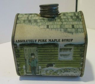 Vintage Absolutely Pure Maple Syrup Log Cabin Tin Can 16 Oz