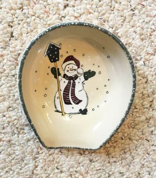 2001 Home & Garden Party Snowman W/ Bird House Spoon Rest Usa Pottery - Guc