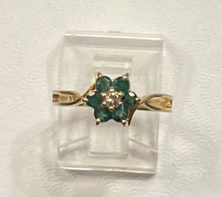 Vintage Bh Effy 14k Yellow Gold Natural Emerald & Diamond Flower Ring