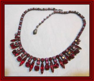 Sherman Siam Red & Red Ab - Japanned Graduated Cluster Motif Necklace Nr