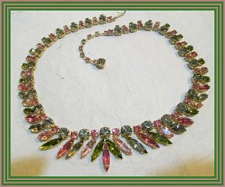 Sherman Fuchsia,  Olive Green,  Pink & Charcoal - 4 Color Marquise Cluster Necklace