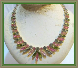 Sherman FUCHSIA,  OLIVE GREEN,  PINK & CHARCOAL - 4 COLOR MARQUISE CLUSTER NECKLACE 2