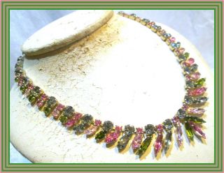 Sherman FUCHSIA,  OLIVE GREEN,  PINK & CHARCOAL - 4 COLOR MARQUISE CLUSTER NECKLACE 3
