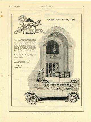 1916 National Motor Vehicle Co Ad: Highway Six & Twelve Model Pics,  Indianapolis