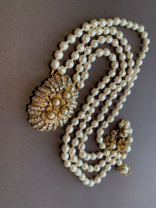 Sign 2/strands Miriam Haskell Baroque Pearl Rhinestones Necklace Jewelry 25”