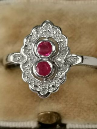 Stunning Art Deco Style 18 Ct White Gold Ruby And Diamond Ring