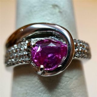 1.  5 Carat Natural Pear Cut Pink Sapphire & Diamond Ring 14k White Gold Size 6.  25