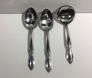 Set Of 2 Oneida Stainless Chatelaine Slotted Serving Spoons And 1 Gravy Ladle