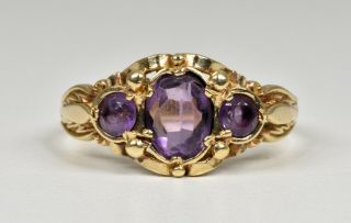 Vintage Victorian Style 9ct Gold 3 Stone Amethyst Ring,  (london,  1980)