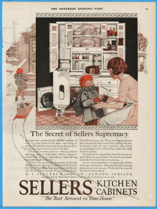 1920 Sellers Kitchen Cabinets Elwood Indiana Flour Bin Cupboard Supremacy Ad