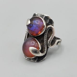 1920s Arts and Crafts Dragons Breath Double Snake Sterling Silver Ring Size 5 3