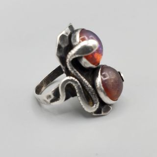 1920s Arts and Crafts Dragons Breath Double Snake Sterling Silver Ring Size 5 4
