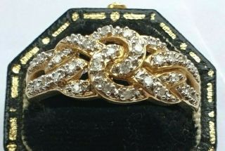 9ct Yellow Gold 30 Natural Diamonds Designer Knot Ring Size U Us 10 1/4 Fabulous