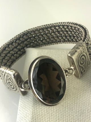 Vintage Tabra Signed Sterling Silver Smokey Quartz Charm Bracelet