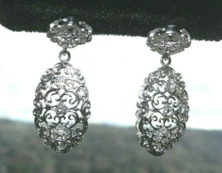 Vintage Art Deco Style 14k White Gold Diamond 0.  80ctw Screw - Back Dangle Earrings