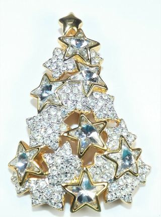 Swarovski Crystal Christmas Tree Pin Brooch 1996 Ltd Ed Star Design Swan Signed