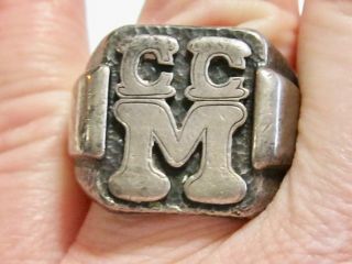 ARTS AND & CRAFTS STERLING SILVER C C M SIGNET INITIAL LETTER MONOGRAM MENS RING 2