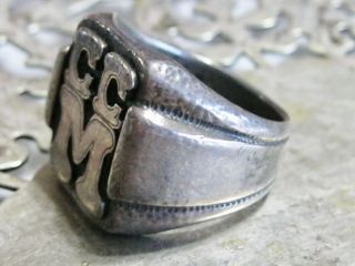 ARTS AND & CRAFTS STERLING SILVER C C M SIGNET INITIAL LETTER MONOGRAM MENS RING 4