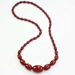 Vtg Cherry Amber Colored Bakelite Necklace Red Graduated Ovoid Beads 1930s 48 G