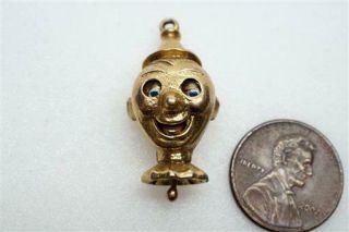 Vintage English 9 Carat Gold & Enamel Articulated Clown / Jester Head Charm