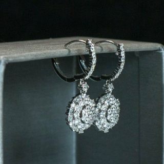 Engagement Dangle Cluster Earring ' s 14K White Gold 2.  54 Ct VVS1 Diamond Earrings 2