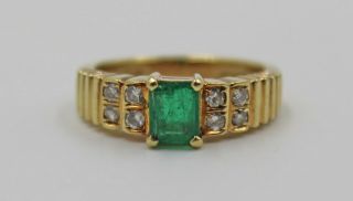 Vintage T.  Y.  Lee Hong Kong Emerald & Diamond 14k Yellow Gold Ring Size 4.  25