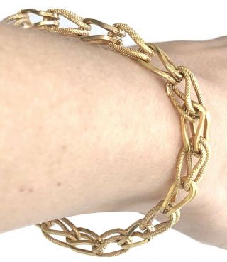 Vintage Estate 18k Yellow Gold Hand Made Textured Link Charm Bracelet 6 Grams