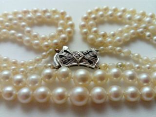 Vintage Double Cultured Pearls Necklace 9ct Gold Diamond Birmingham 1957