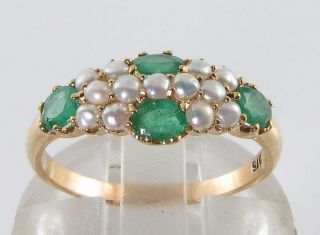 Divine 9k 9ct Gold Art Deco Ins Emerald & Pearl Eternity Ring Resize