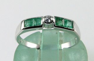 9k 9ct White Gold Emerald Diamond Art Deco Ins Eternity Band Ring Resize