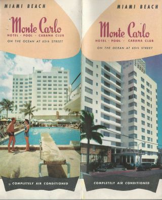 Monte Carlo Hotel Miami Beach Florida Vintage Travel Brochure Color Photos