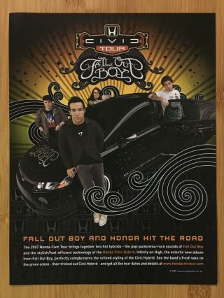 2007 Fall Out Boy Honda Civic Tour Print Ad/poster Infinity On High Cd Promo Art