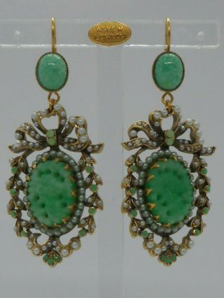 Askew London Ornate Peking Glass Bow Topped Oval Drop Earrings