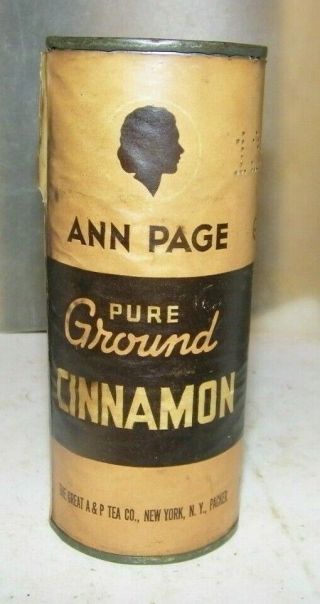 Vintage Spice Tin - Ann Page Cinnamon A&p Tea Co N.  Y.  Round 5 " Tall 2