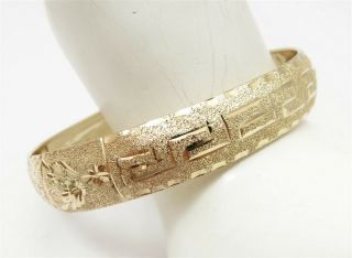 Vintage 10k Yellow Gold Etched Greek Key Design Oval Bangle Bracelet