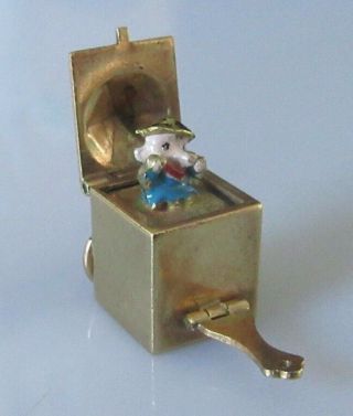 9ct Gold Charm - Vintage 9ct Gold Enamelled Opening Jack In The Box Charm