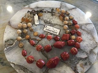 W Tags Stephen Dweck One Of A Kind Carved Red Coral & Jasper Necklace 18 "